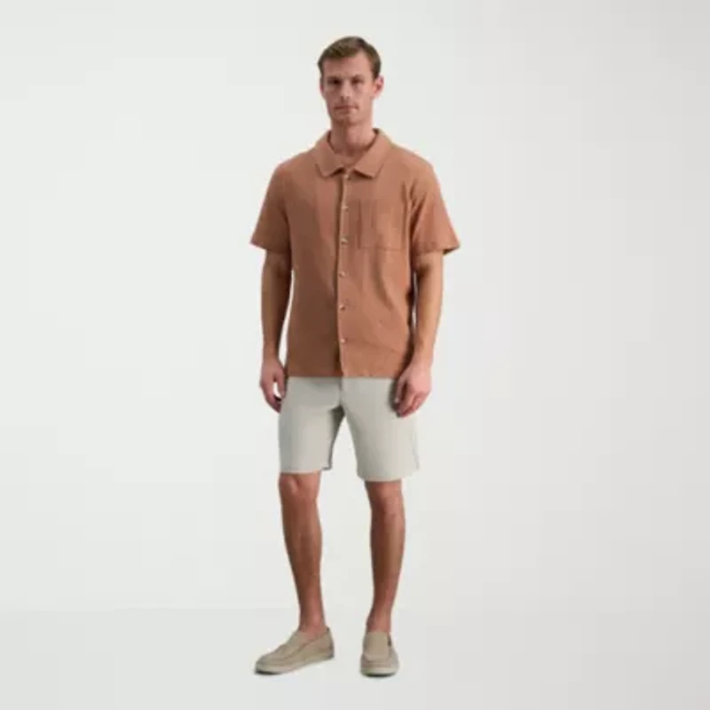 Haggar Knit Jacquard Mens Short Sleeve Regular Fit Button-Down Shirt