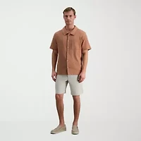 Haggar Knit Jacquard Mens Short Sleeve Regular Fit Button-Down Shirt