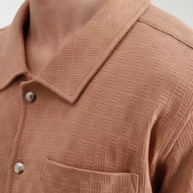 Haggar Knit Jacquard Mens Short Sleeve Regular Fit Button-Down Shirt