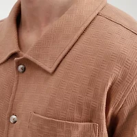 Haggar Knit Jacquard Mens Short Sleeve Regular Fit Button-Down Shirt