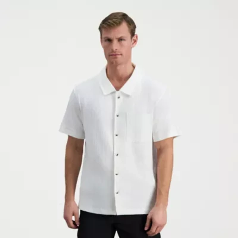 Haggar Knit Jacquard Mens Short Sleeve Regular Fit Button-Down Shirt
