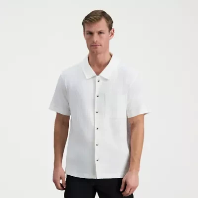 Haggar Knit Jacquard Mens Short Sleeve Regular Fit Button-Down Shirt