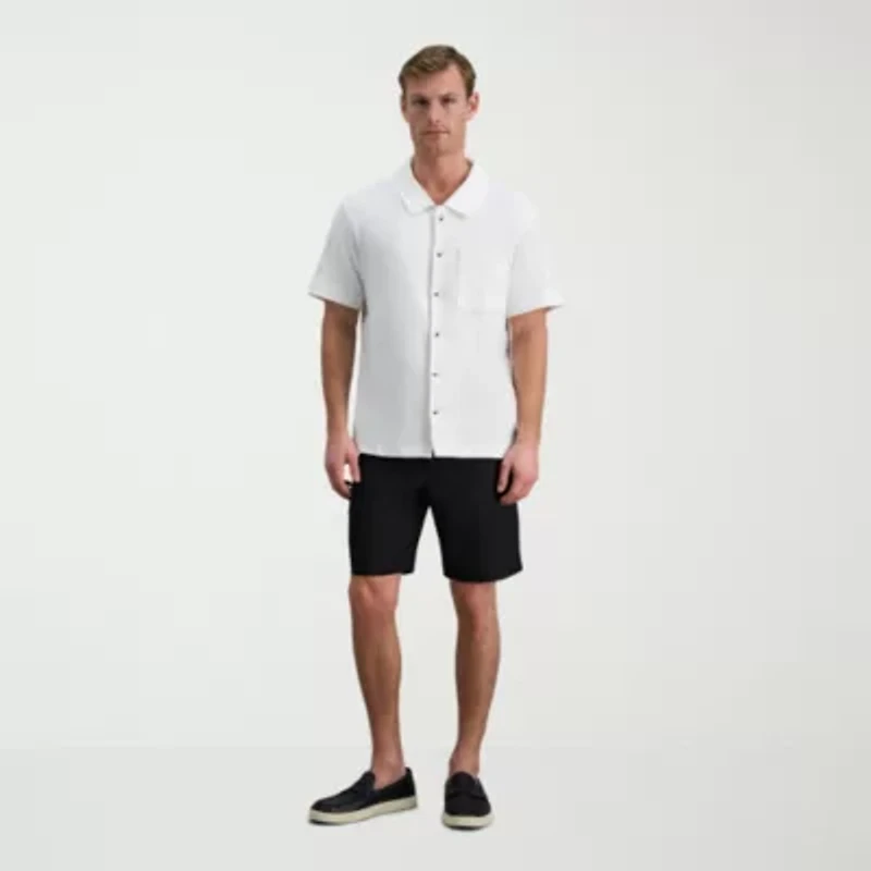 Haggar Knit Jacquard Mens Short Sleeve Regular Fit Button-Down Shirt