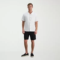 Haggar Knit Jacquard Mens Short Sleeve Regular Fit Button-Down Shirt