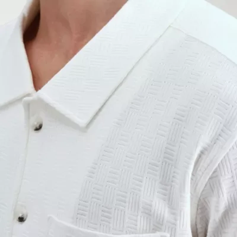 Haggar Knit Jacquard Mens Short Sleeve Regular Fit Button-Down Shirt