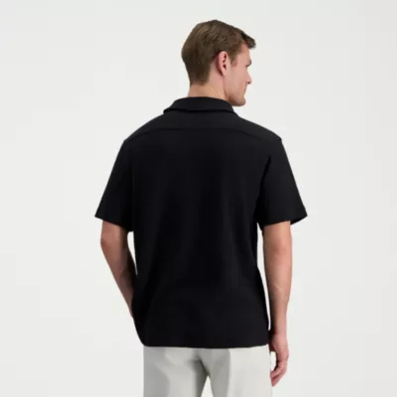 Haggar Knit Jacquard Mens Short Sleeve Regular Fit Button-Down Shirt