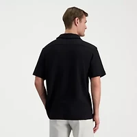 Haggar Knit Jacquard Mens Short Sleeve Regular Fit Button-Down Shirt