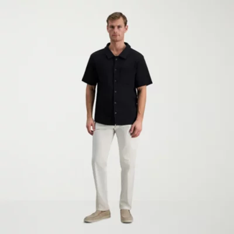 Haggar Knit Jacquard Mens Short Sleeve Regular Fit Button-Down Shirt