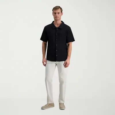 Haggar Knit Jacquard Mens Short Sleeve Regular Fit Button-Down Shirt