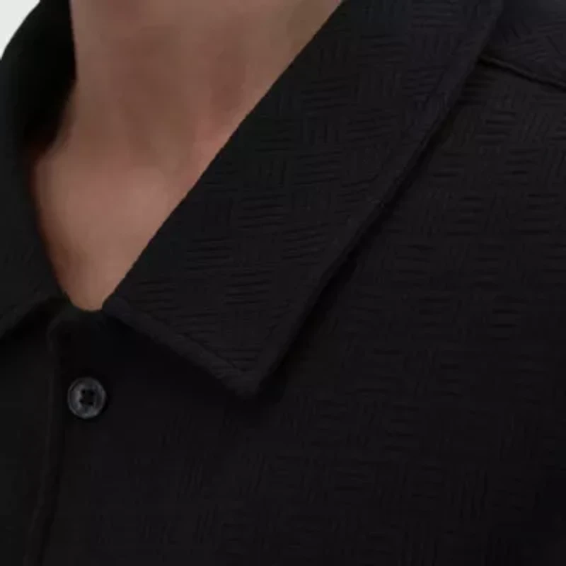 Haggar Knit Jacquard Mens Short Sleeve Regular Fit Button-Down Shirt