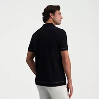 Haggar Button Front Mens Short Sleeve Polo Sweater