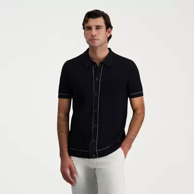 Haggar Button Front Mens Short Sleeve Polo Sweater