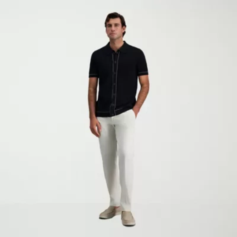 Haggar Button Front Mens Short Sleeve Polo Sweater