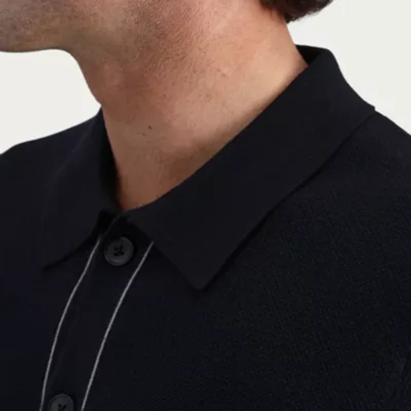 Haggar Button Front Mens Short Sleeve Polo Sweater