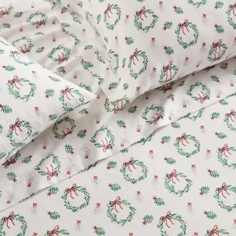 Martha Stewart Wreaths Mistletoe Sheet Set