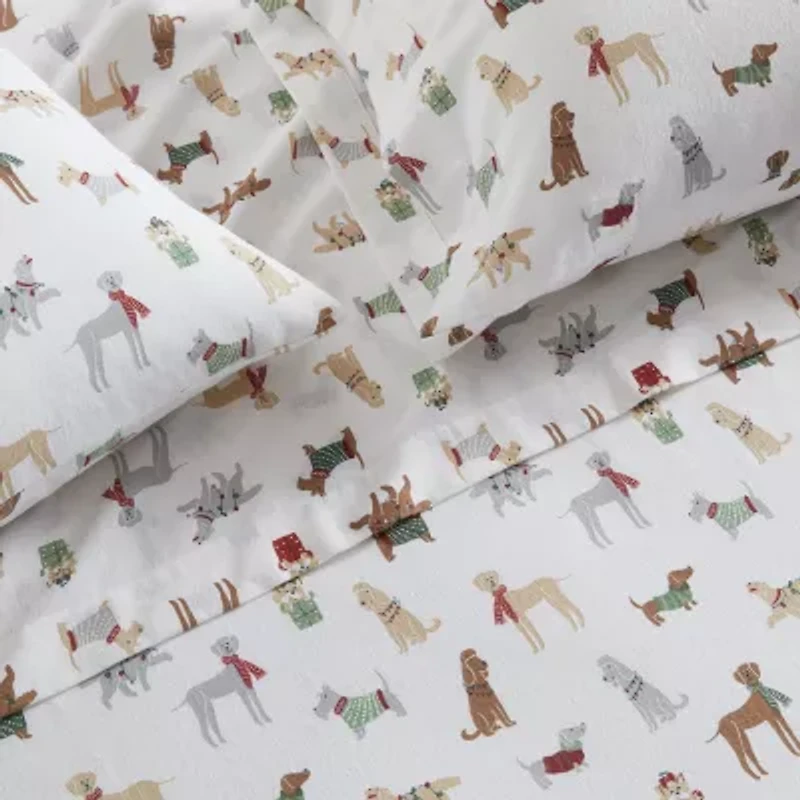 Martha Stewart Holiday Pups Sheet Set