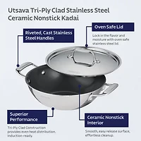 Tramontina Utsava Stainless Steel -qt. Covered Kadai