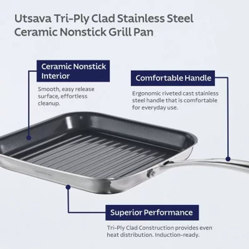 Tramontina Utsava Stainless Steel 10" Grill Pan