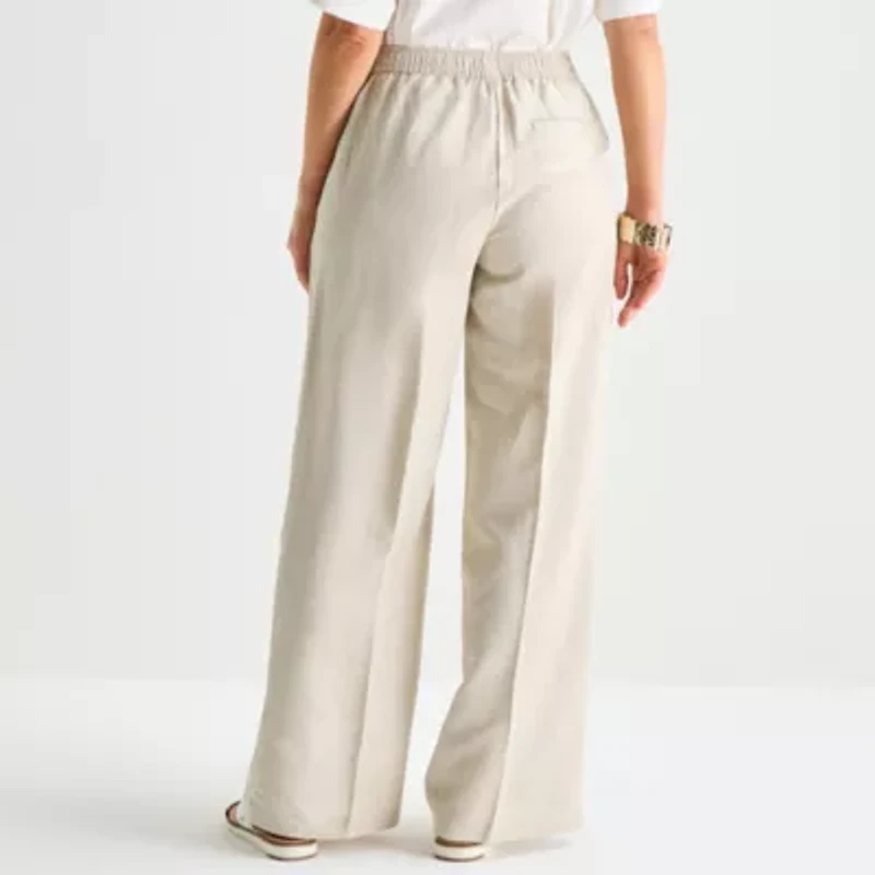 Liz Claiborne Linen Womens Wide Leg Mid Rise Pull-On Pant