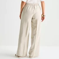 Liz Claiborne Linen Womens Wide Leg Mid Rise Pull-On Pant