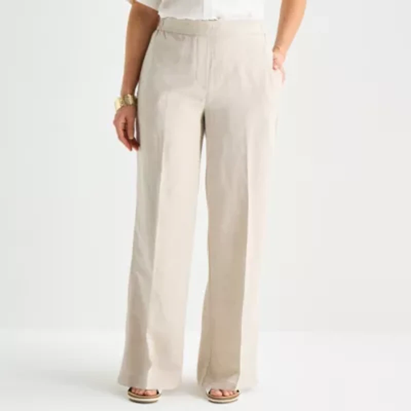 Liz Claiborne Linen Womens Wide Leg Mid Rise Pull-On Pant