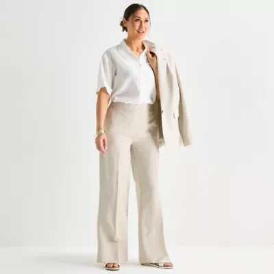 Liz Claiborne Linen Womens Wide Leg Mid Rise Pull-On Pant