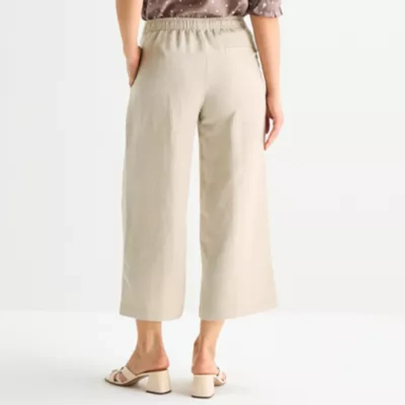 Liz Claiborne Linen Womens Wide Leg Mid Rise Cropped Pant