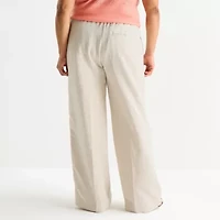 Liz Claiborne Linen Womens Plus Wide Leg Mid Rise Pull-On Pant