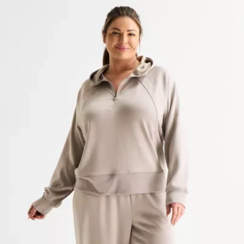 Xersion Womens Scuba Luxe Hooded Half Zip Pullover Plus