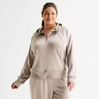 Xersion Womens Scuba Luxe Hooded Half Zip Pullover Plus