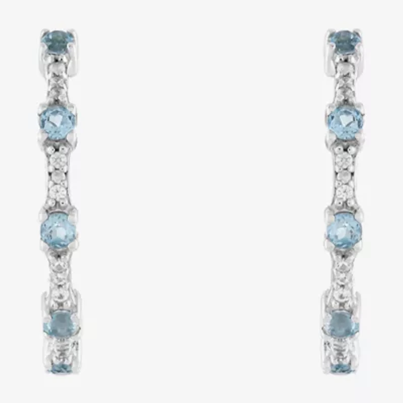Limited Quantities! Womens Genuine Blue Topaz Sterling Silver 25.5mm Hoop Earrings