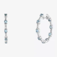 Limited Quantities! Womens Genuine Blue Topaz Sterling Silver 25.5mm Hoop Earrings