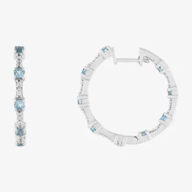 Limited Quantities! Womens Genuine Blue Topaz Sterling Silver 25.5mm Hoop Earrings