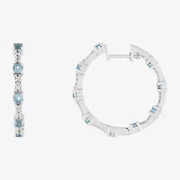 Limited Quantities! Womens Genuine Blue Topaz Sterling Silver 25.5mm Hoop Earrings