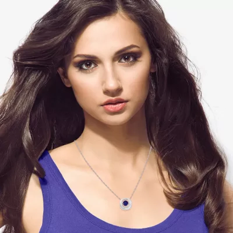 Limited Quantities! Womens Lab Created Blue Sapphire Sterling Silver Round 20 Inch Pendant Necklace