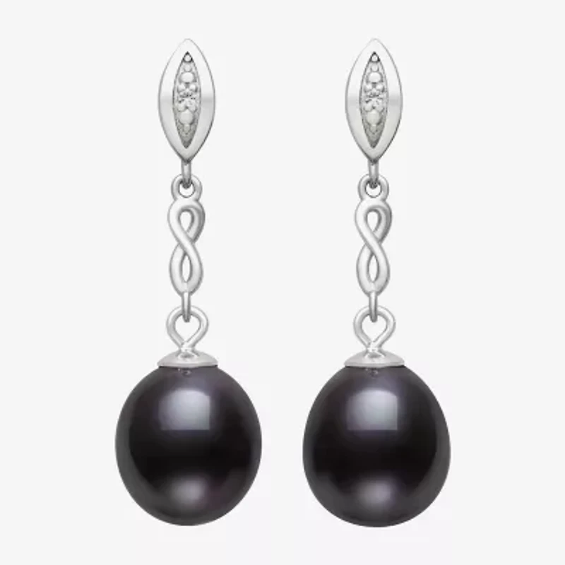 Limited Quantities! Womens Dyed Black Cultured Freshwater Pearl Sterling Silver Drop Earrings