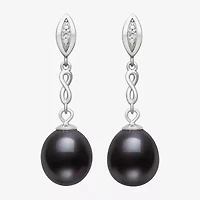 Limited Quantities! Womens Dyed Black Cultured Freshwater Pearl Sterling Silver Drop Earrings
