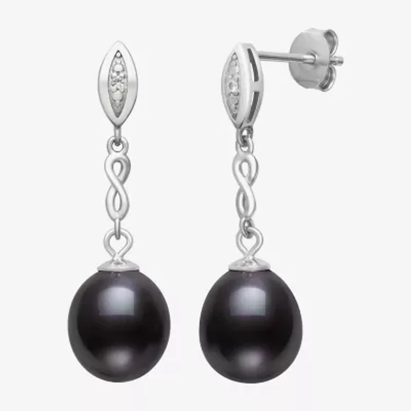 Limited Quantities! Womens Dyed Black Cultured Freshwater Pearl Sterling Silver Drop Earrings