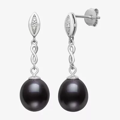 Limited Quantities! Womens Dyed Black Cultured Freshwater Pearl Sterling Silver Drop Earrings