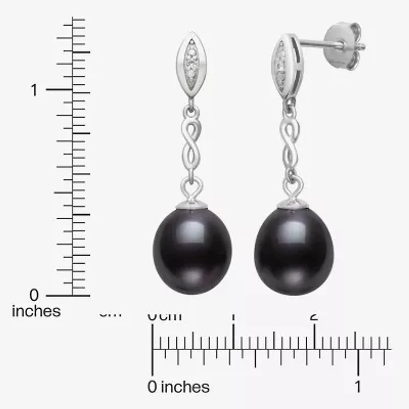 Limited Quantities! Womens Dyed Black Cultured Freshwater Pearl Sterling Silver Drop Earrings