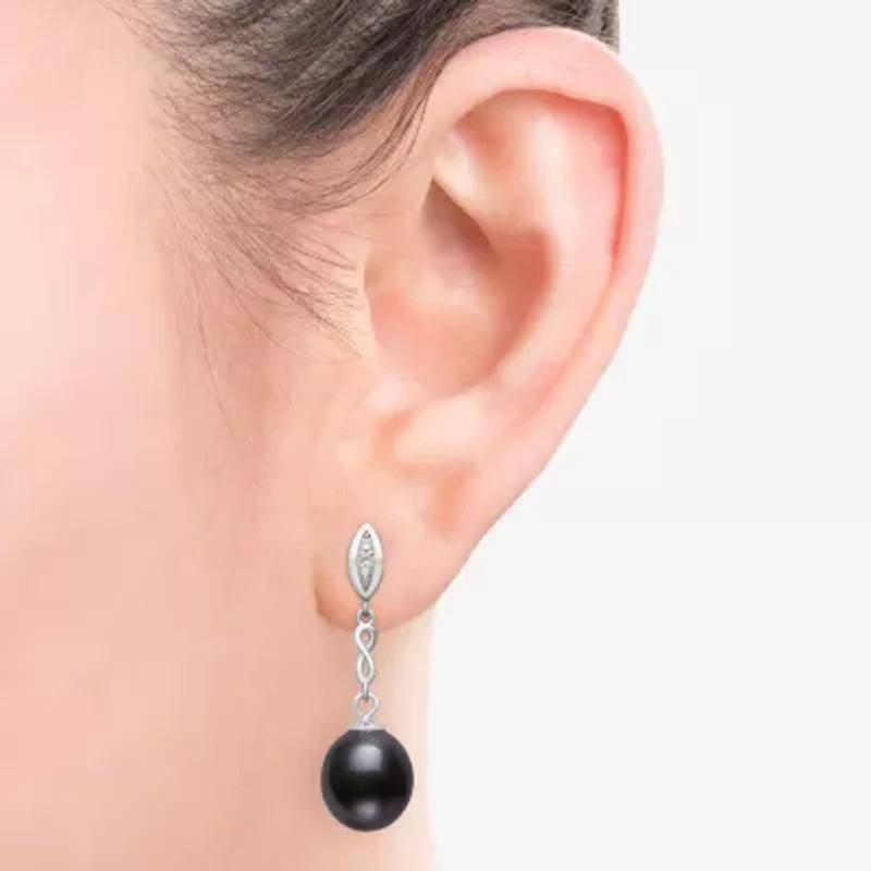 Limited Quantities! Womens Dyed Black Cultured Freshwater Pearl Sterling Silver Drop Earrings