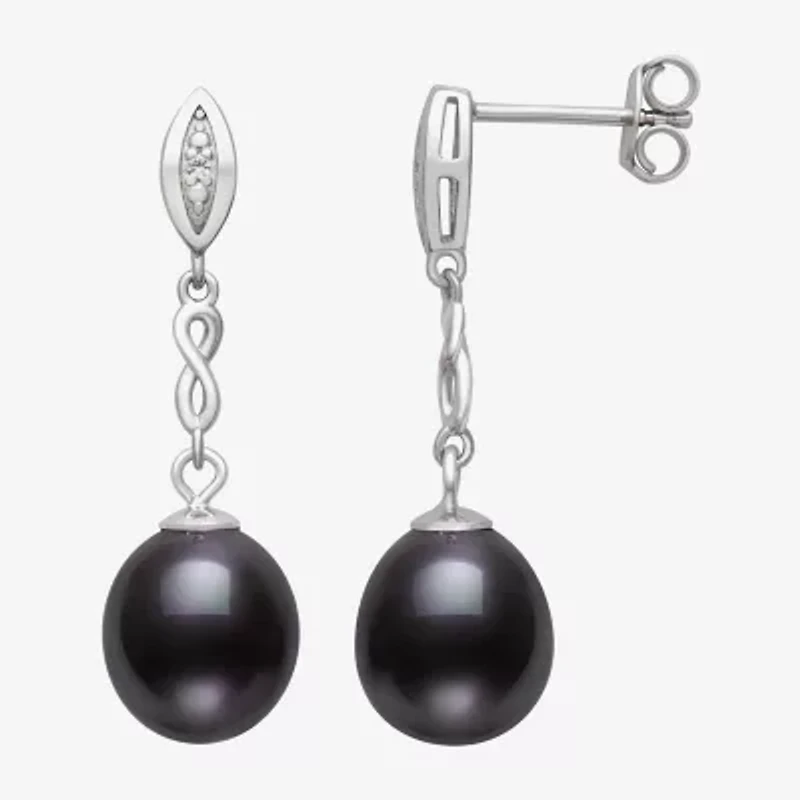 Limited Quantities! Womens Dyed Black Cultured Freshwater Pearl Sterling Silver Drop Earrings