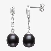 Limited Quantities! Womens Dyed Black Cultured Freshwater Pearl Sterling Silver Drop Earrings