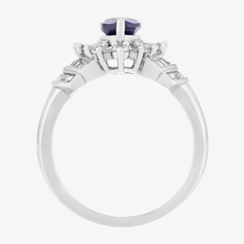 Limited Quantities! Womens Lab Created Blue Sapphire Sterling Silver Marquise Halo Cocktail Ring