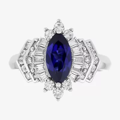 Limited Quantities! Womens Lab Created Blue Sapphire Sterling Silver Marquise Halo Cocktail Ring