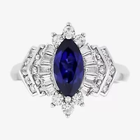 Limited Quantities! Womens Lab Created Blue Sapphire Sterling Silver Marquise Halo Cocktail Ring