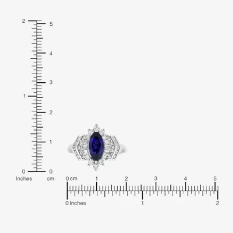 Limited Quantities! Womens Lab Created Blue Sapphire Sterling Silver Marquise Halo Cocktail Ring