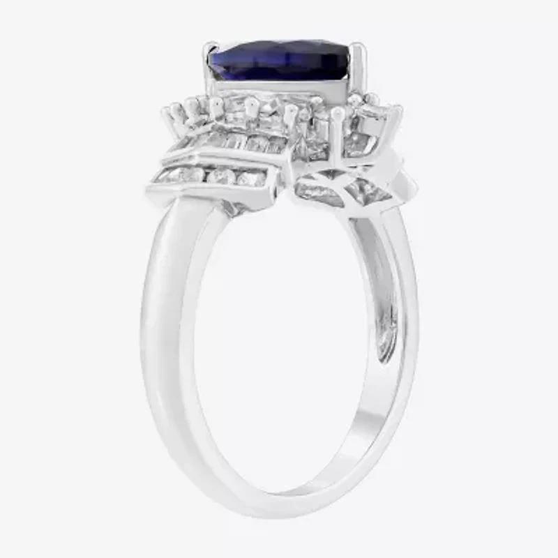Limited Quantities! Womens Lab Created Blue Sapphire Sterling Silver Marquise Halo Cocktail Ring