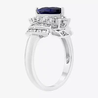 Limited Quantities! Womens Lab Created Blue Sapphire Sterling Silver Marquise Halo Cocktail Ring
