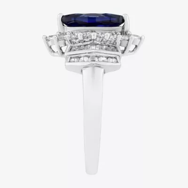 Limited Quantities! Womens Lab Created Blue Sapphire Sterling Silver Marquise Halo Cocktail Ring